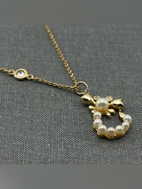 Elegant Gold Plated Sterling Silver 925 Pearl & Heart Pendant Necklace